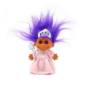 Russ Troll Doll Princess Fairy 5" Vtg 90s Purple Hair Pink Dress Crown & Wand